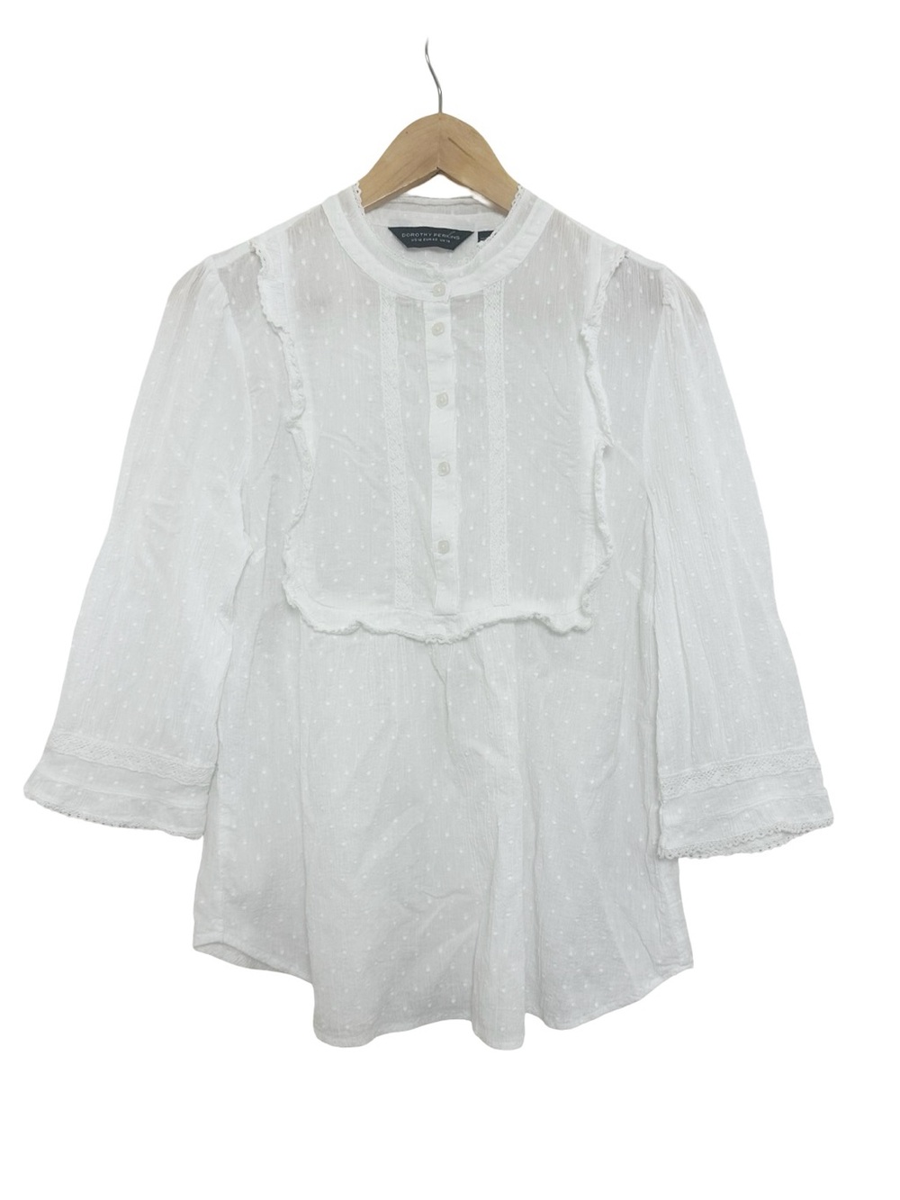 Dorothy Perkins White 100% Cotton Swiss Dot Embroidered Trim Blouse Size US 10
